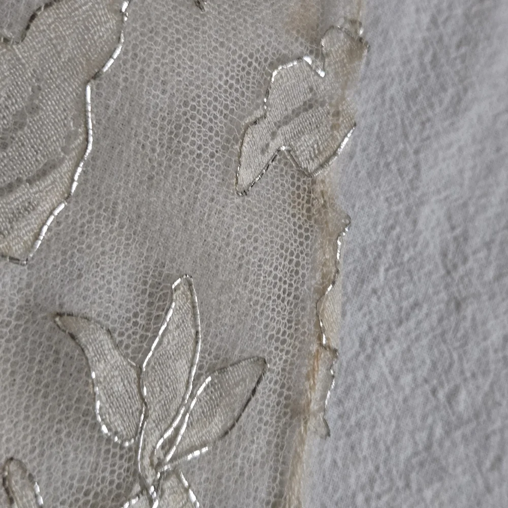 Vintage Ivory + Silver Floral Lace Scarf, Party, Bridal, Wrap